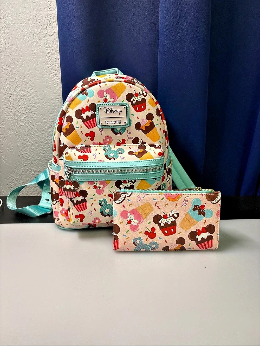 Loungefly Disney Mickey & Minnie Mouse Sweets Treats Mini Backpack and Wallet